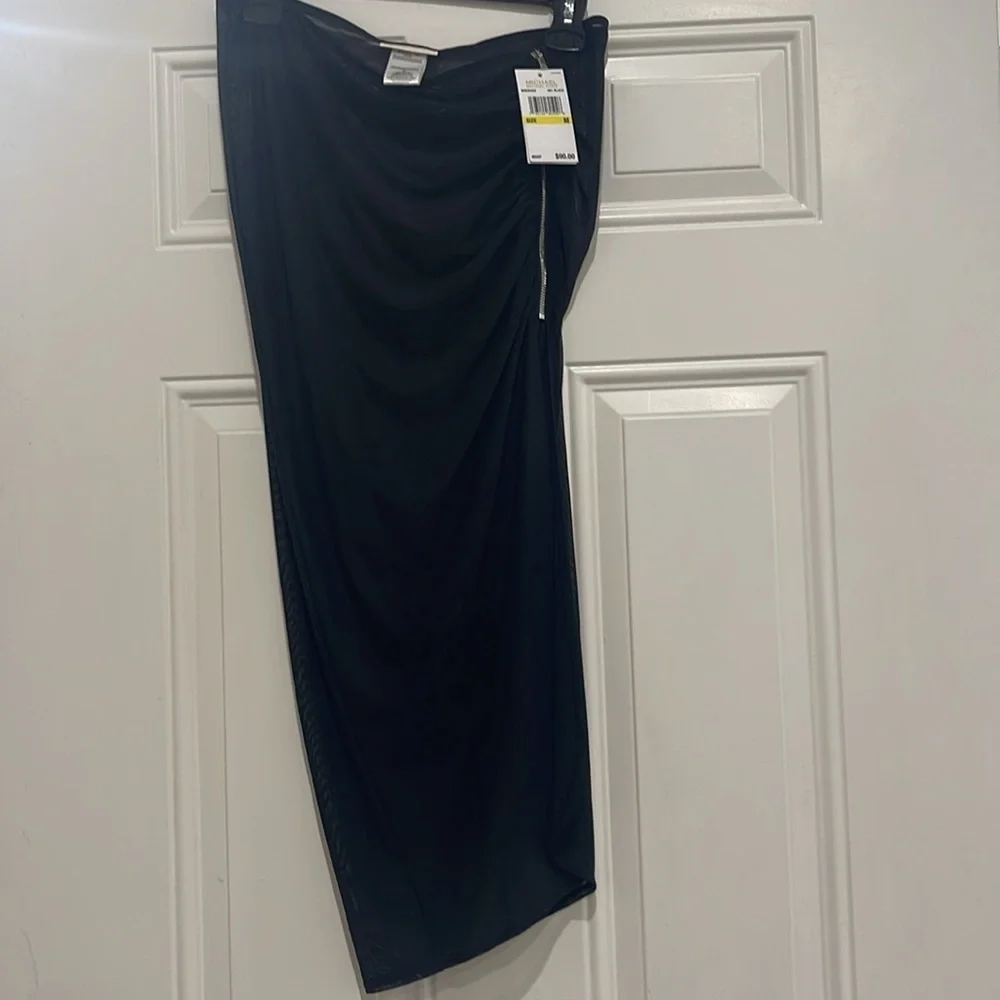 NWT Michael Kors Black Ruched Midi Pencil Skirt